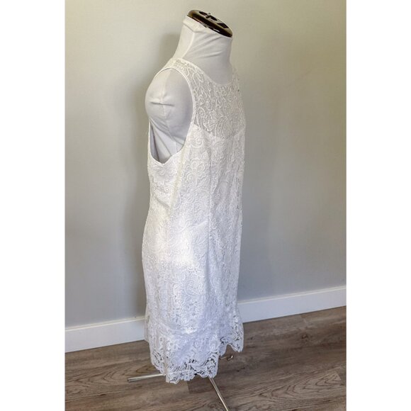 WHBM Sleeveless White Floral Lace Flounce-Hem Shift Dress - Picture 6 of 12